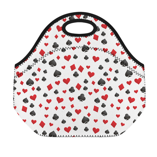 Red And Black Playing Card Suits Print Neoprene Lunch Bag