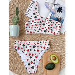 Red And Black Playing Card Suits Print One Shoulder Bikini Top