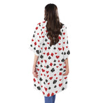 Red And Black Playing Card Suits Print Open Front Beach Cover Up