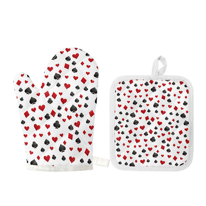 Red And Black Playing Card Suits Print Oven Mitt And Pot Holder Set