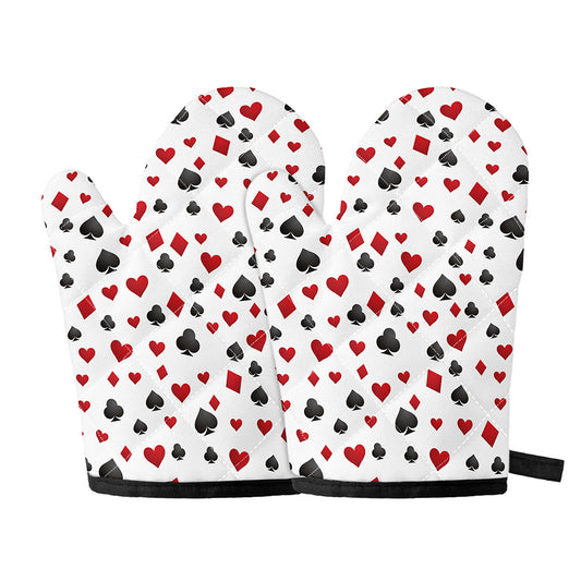 Red And Black Playing Card Suits Print Oven Mitts
