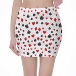Red And Black Playing Card Suits Print Pencil Mini Skirt