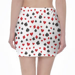Red And Black Playing Card Suits Print Pencil Mini Skirt