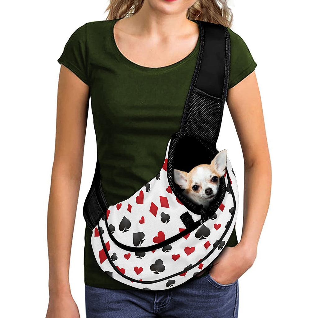 Red And Black Playing Card Suits Print Pet Sling Carrier