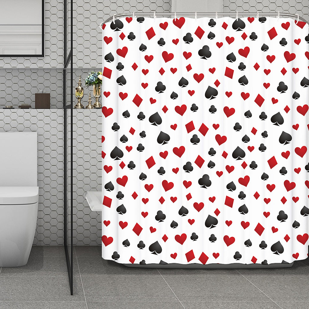 Red And Black Playing Card Suits Print Polyester Shower Curtain