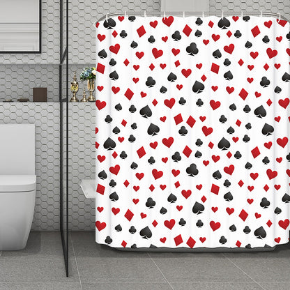 Red And Black Playing Card Suits Print Polyester Shower Curtain