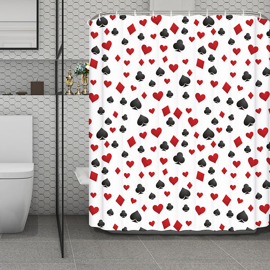 Red And Black Playing Card Suits Print Polyester Shower Curtain