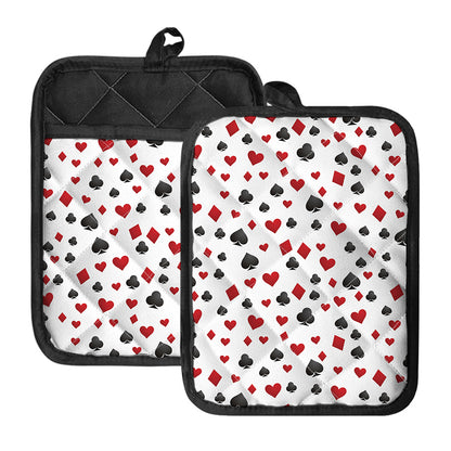 Red And Black Playing Card Suits Print Pot Holders With Pocket