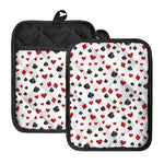 Red And Black Playing Card Suits Print Pot Holders With Pocket