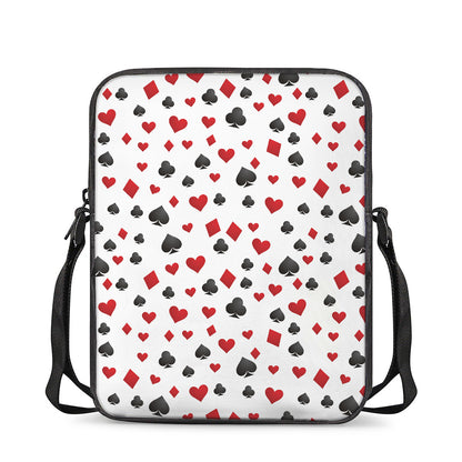 Red And Black Playing Card Suits Print Rectangular Crossbody Bag