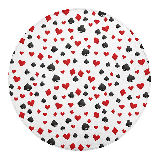 Red And Black Playing Card Suits Print Round Blanket