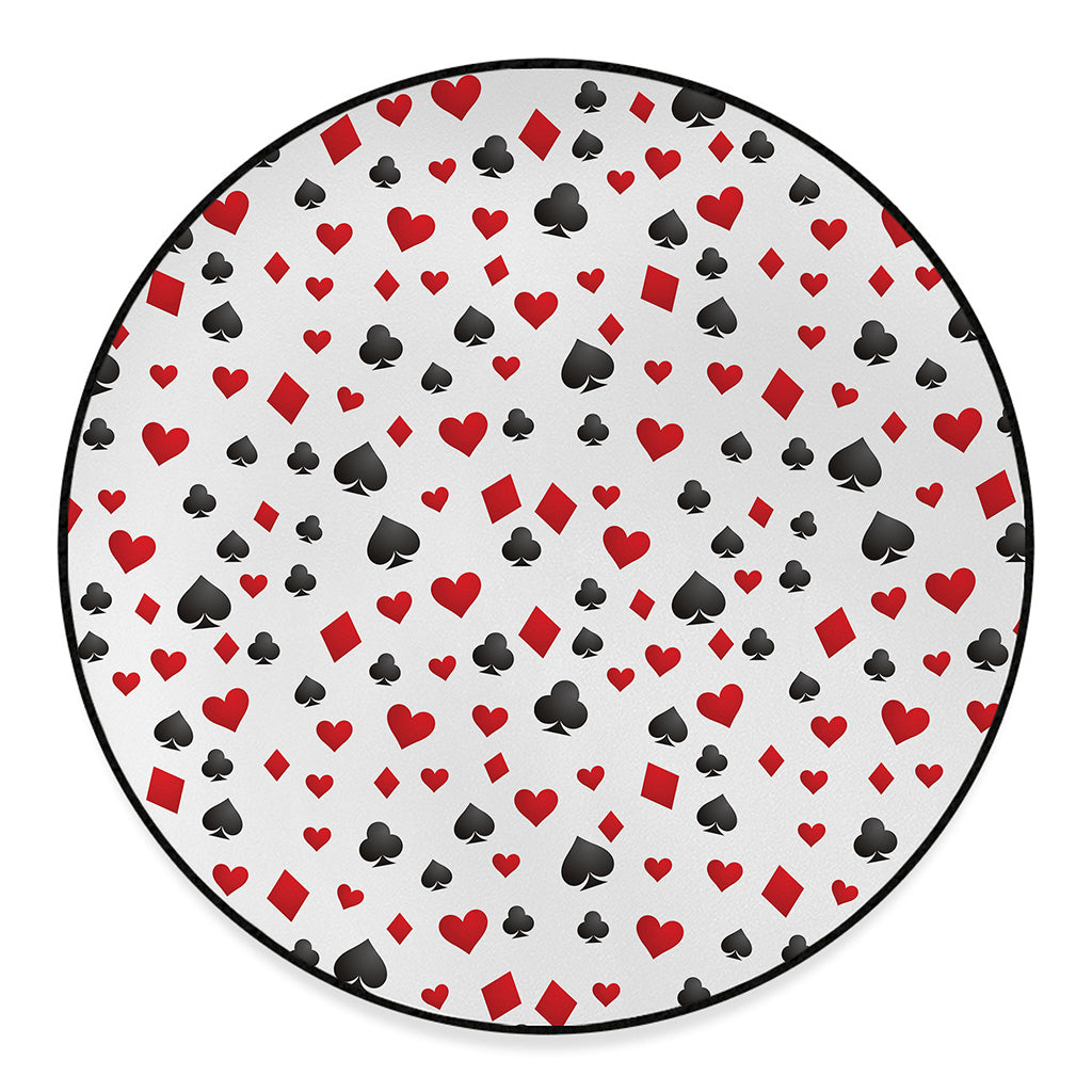 Red And Black Playing Card Suits Print Round Floor Mat