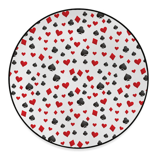 Red And Black Playing Card Suits Print Round Floor Mat