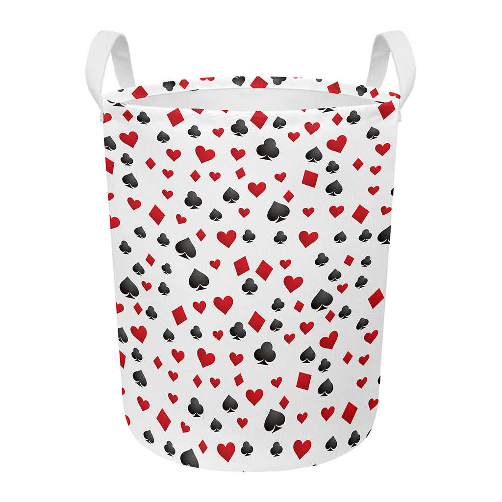Red And Black Playing Card Suits Print Round Laundry Basket