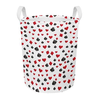 Red And Black Playing Card Suits Print Round Laundry Basket
