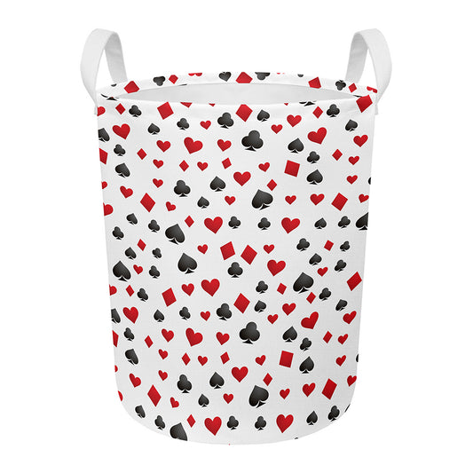 Red And Black Playing Card Suits Print Round Laundry Basket