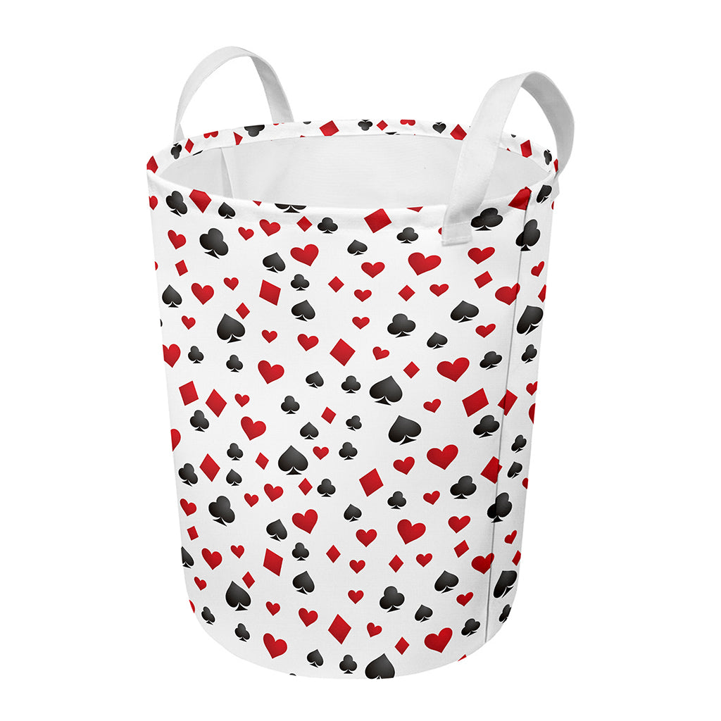 Red And Black Playing Card Suits Print Round Laundry Basket