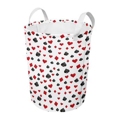 Red And Black Playing Card Suits Print Round Laundry Basket