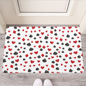 Red And Black Playing Card Suits Print Rubber Doormat