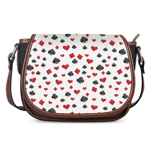 Red And Black Playing Card Suits Print Saddle Bag