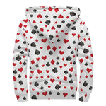 Red And Black Playing Card Suits Print Sherpa Lined Zip Up Hoodie