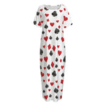 Red And Black Playing Card Suits Print Short Sleeve Long Nightdress