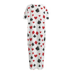Red And Black Playing Card Suits Print Short Sleeve Long Nightdress