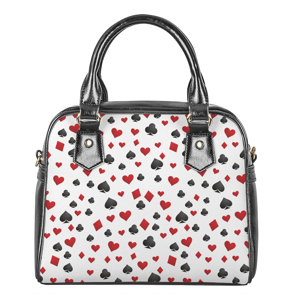 Red And Black Playing Card Suits Print Shoulder Handbag