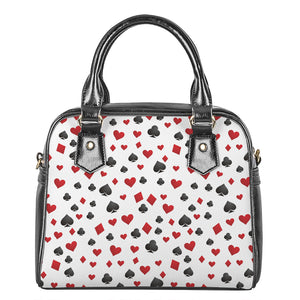 Red And Black Playing Card Suits Print Shoulder Handbag