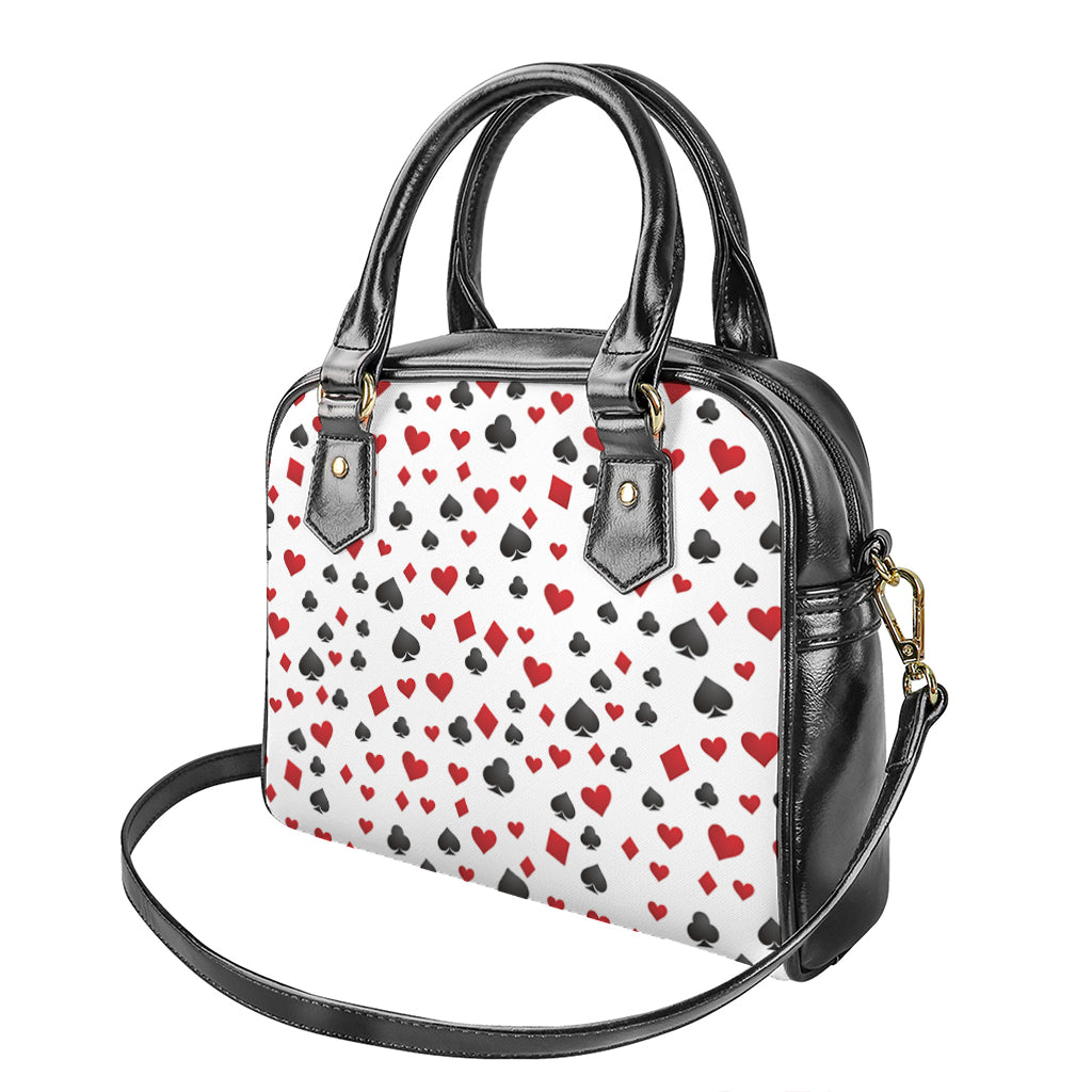 Red And Black Playing Card Suits Print Shoulder Handbag