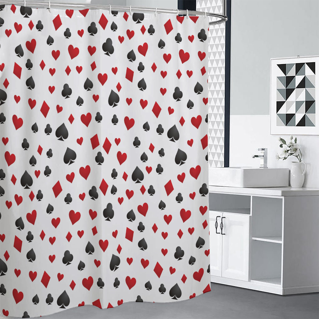 Red And Black Playing Card Suits Print Shower Curtain