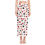 Red And Black Playing Card Suits Print Side Slit Maxi Skirt