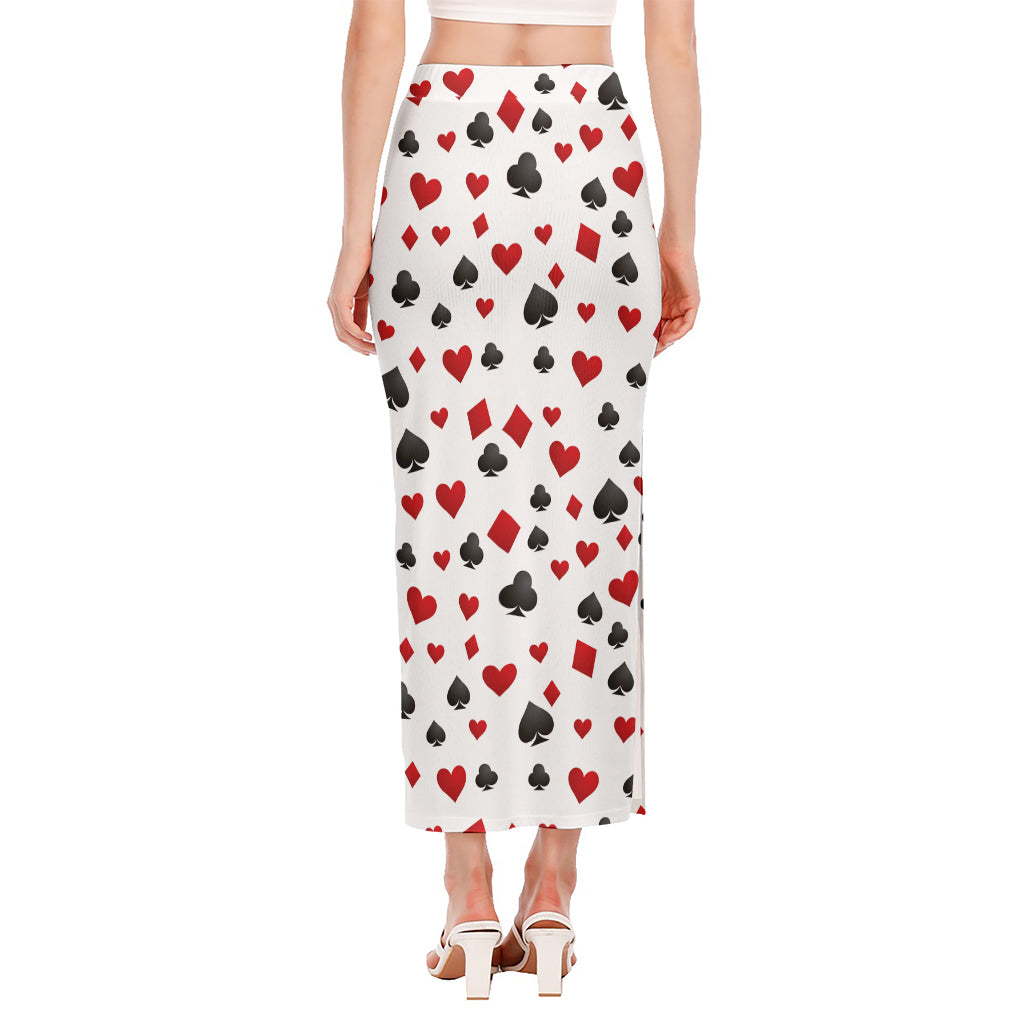 Red And Black Playing Card Suits Print Side Slit Maxi Skirt