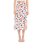Red And Black Playing Card Suits Print Side Slit Midi Skirt