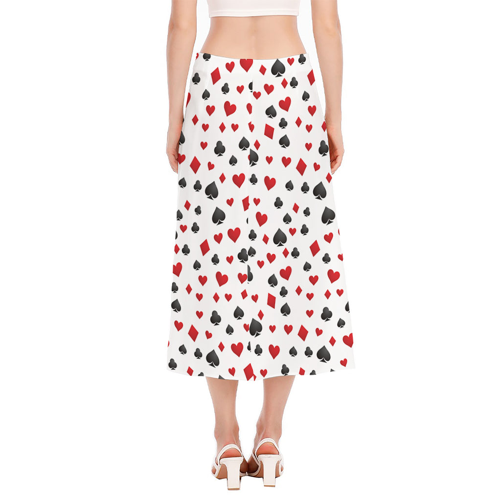 Red And Black Playing Card Suits Print Side Slit Midi Skirt
