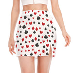 Red And Black Playing Card Suits Print Side Slit Mini Skirt