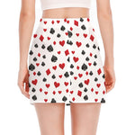 Red And Black Playing Card Suits Print Side Slit Mini Skirt
