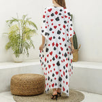 Red And Black Playing Card Suits Print Silk V-Neck Kaftan Dress