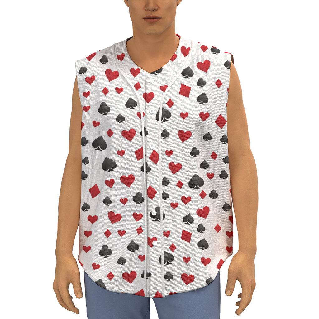 Red And Black Playing Card Suits Print Sleeveless Baseball Jersey