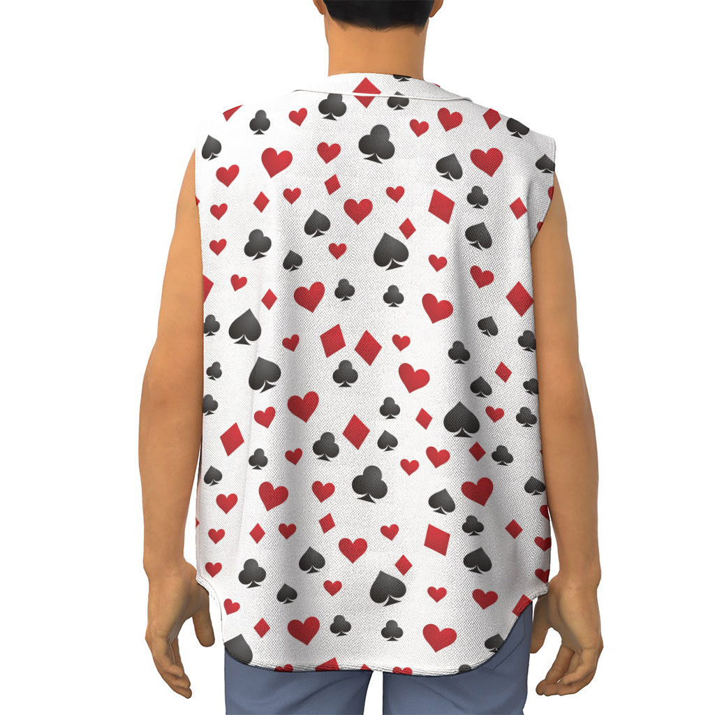 Red And Black Playing Card Suits Print Sleeveless Baseball Jersey
