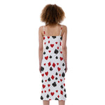 Red And Black Playing Card Suits Print Slim Fit Midi Cami Dress