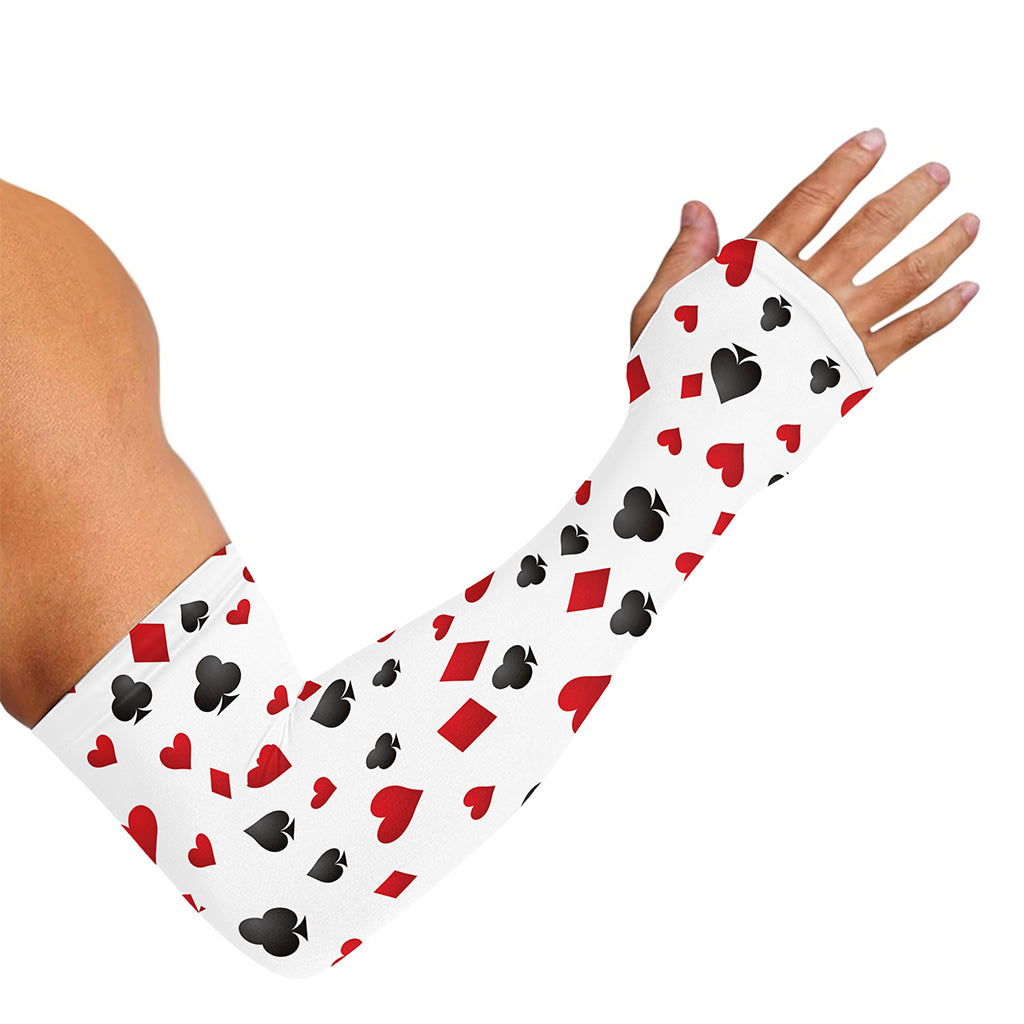 Red And Black Playing Card Suits Print Sun Protection Arm Sleeves