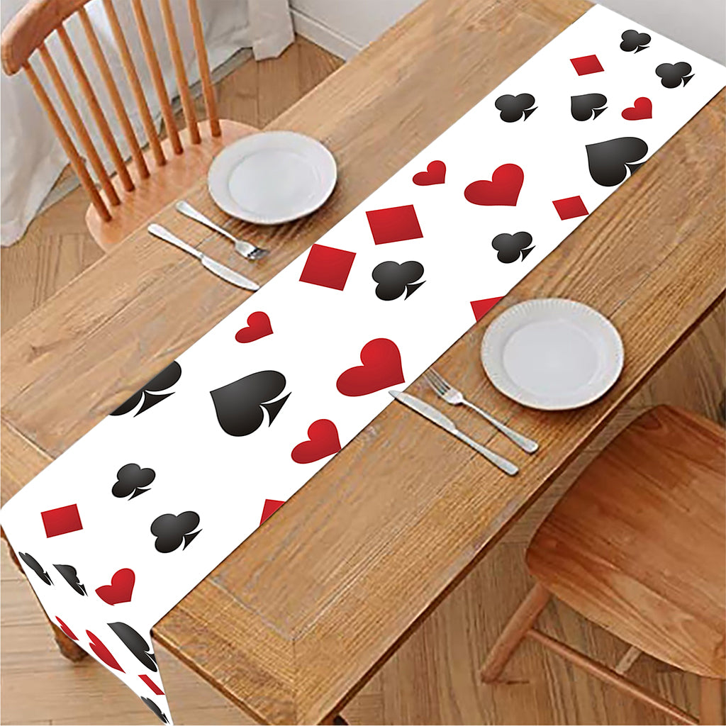 Red And Black Playing Card Suits Print Table Runner