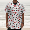 Red And Black Playing Card Suits Print Textured Short Sleeve Shirt