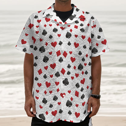 Red And Black Playing Card Suits Print Textured Short Sleeve Shirt