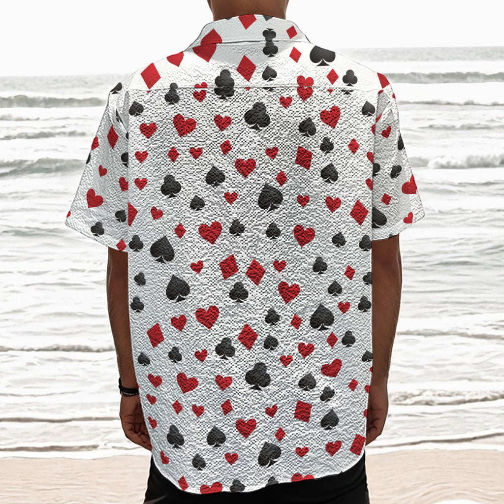 Red And Black Playing Card Suits Print Textured Short Sleeve Shirt