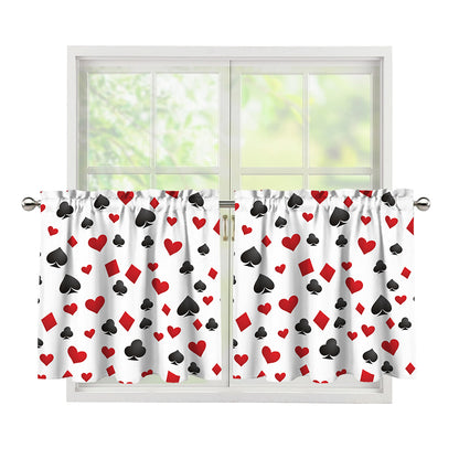 Red And Black Playing Card Suits Print Tier Curtains