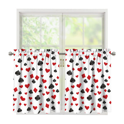 Red And Black Playing Card Suits Print Tier Curtains
