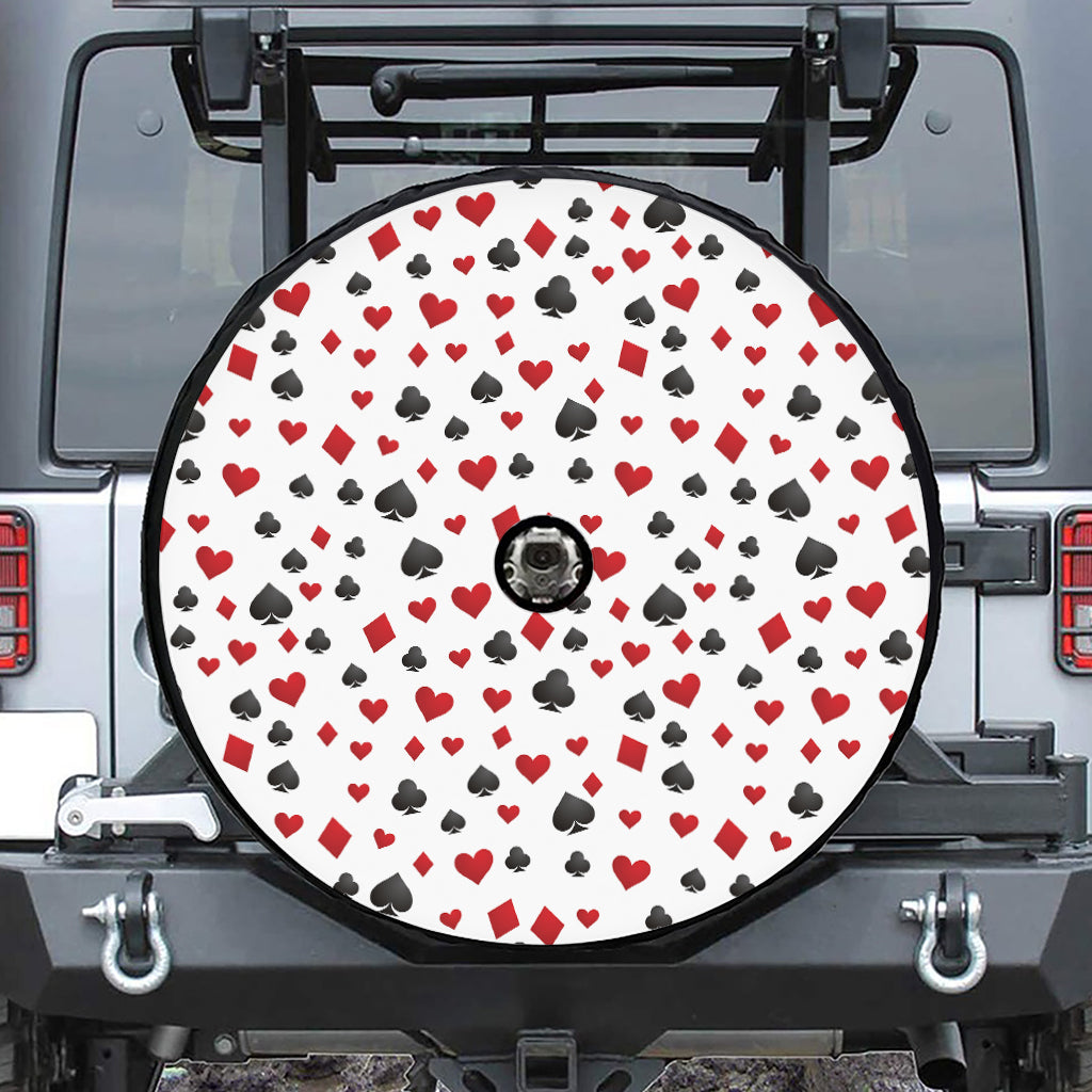 Red And Black Playing Card Suits Print Tire Cover With Camera Hole