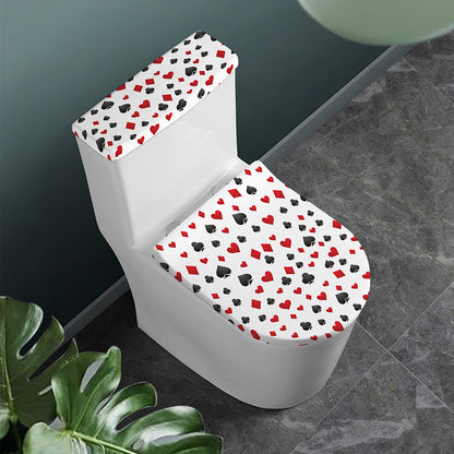Red And Black Playing Card Suits Print Toilet Lid And Tank Cover Set
